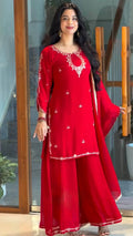 Scarlet Red Embroidered Georgette Salwar Suit Set