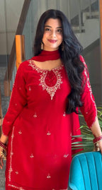 Scarlet Red Embroidered Georgette Salwar Suit Set