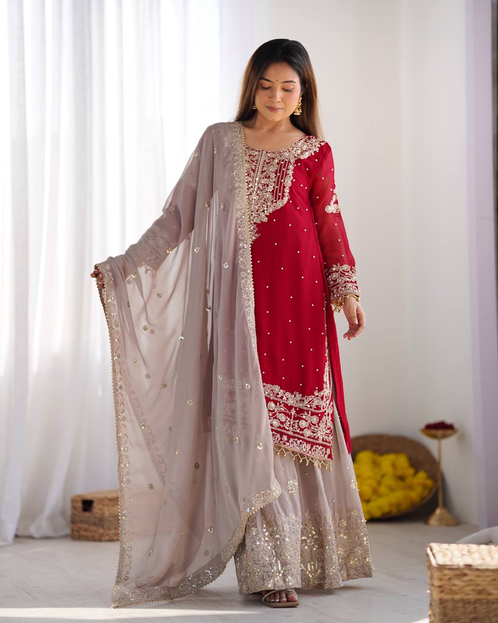 Heavy Faux Georgette Sharara Suit
