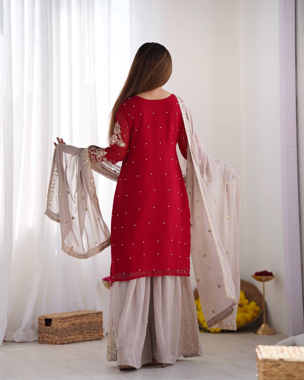 Heavy Faux Georgette Sharara Suit