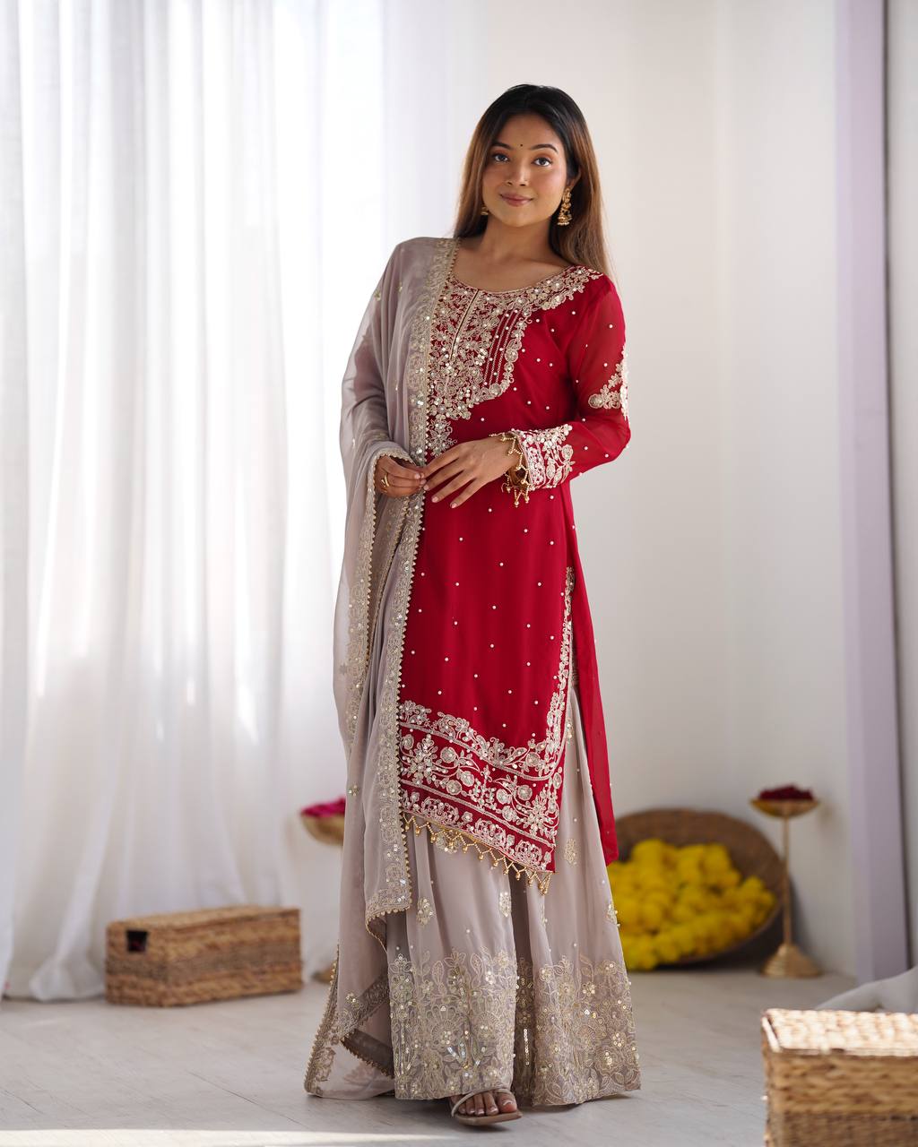 Heavy Faux Georgette Sharara Suit