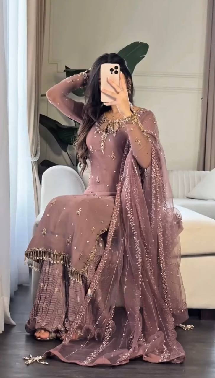 New Designer Collection in Faux Georgette With Heavy Embroidery Sequence Work Suit