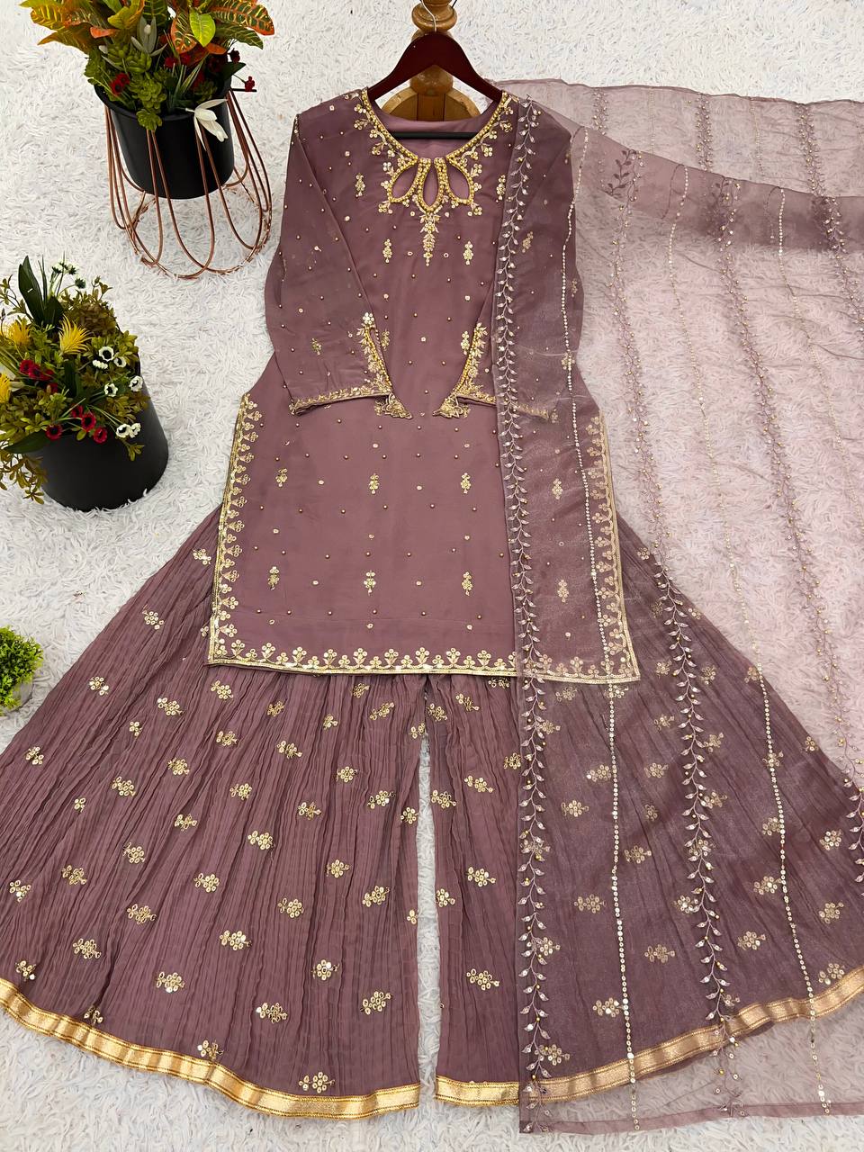 New Designer Collection in Faux Georgette With Heavy Embroidery Sequence Work Suit