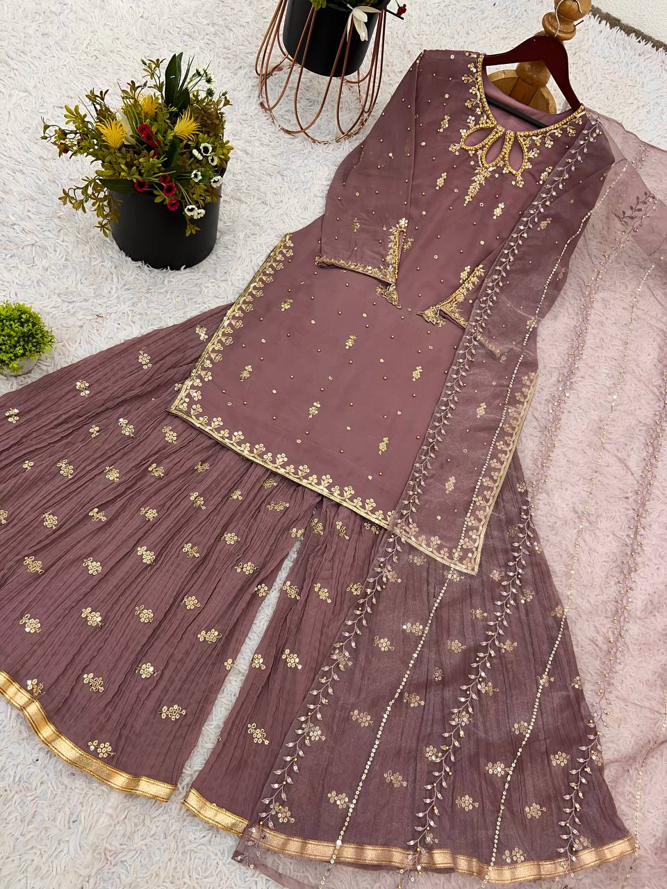 New Designer Collection in Faux Georgette With Heavy Embroidery Sequence Work Suit