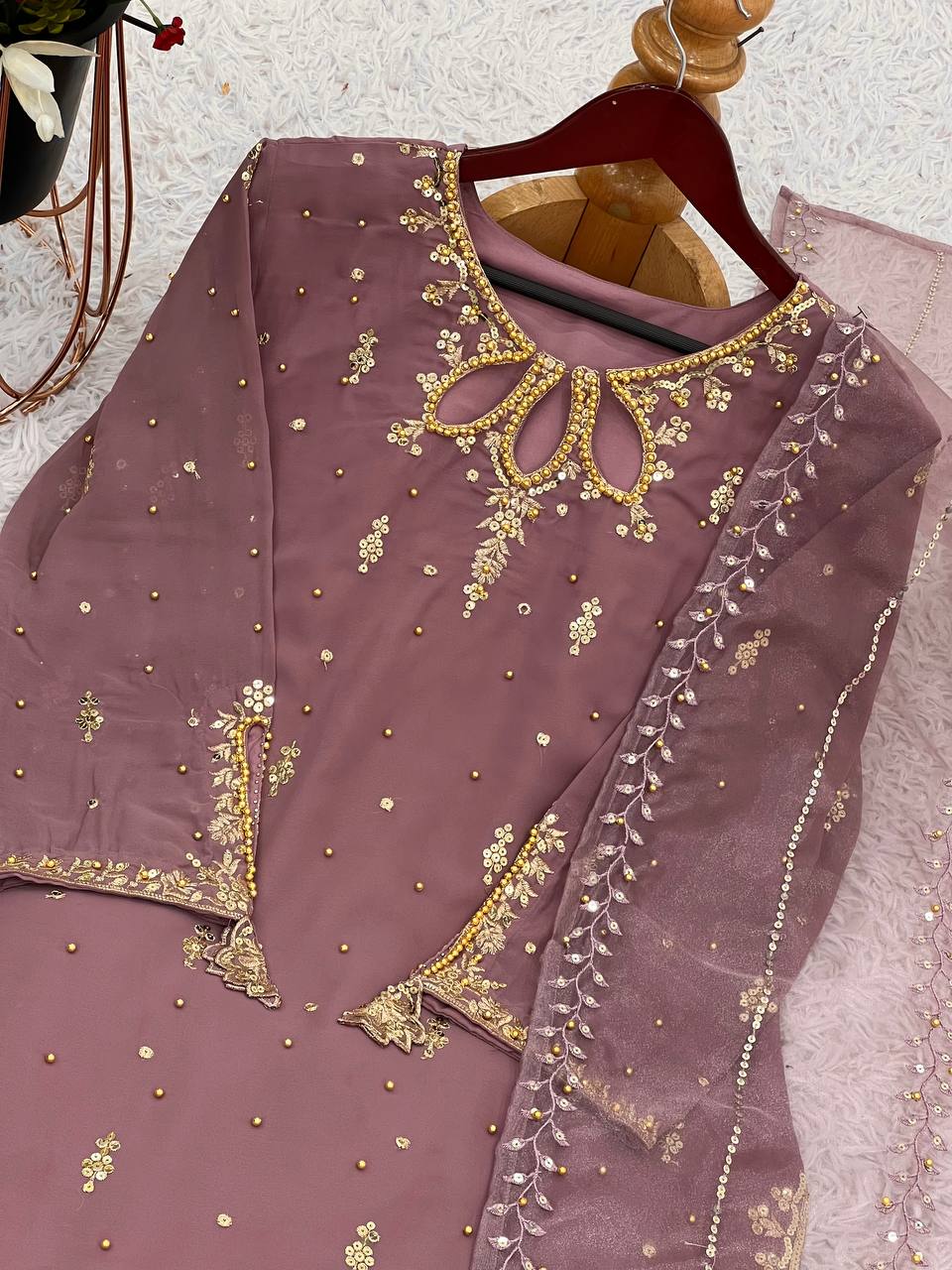 New Designer Collection in Faux Georgette With Heavy Embroidery Sequence Work Suit
