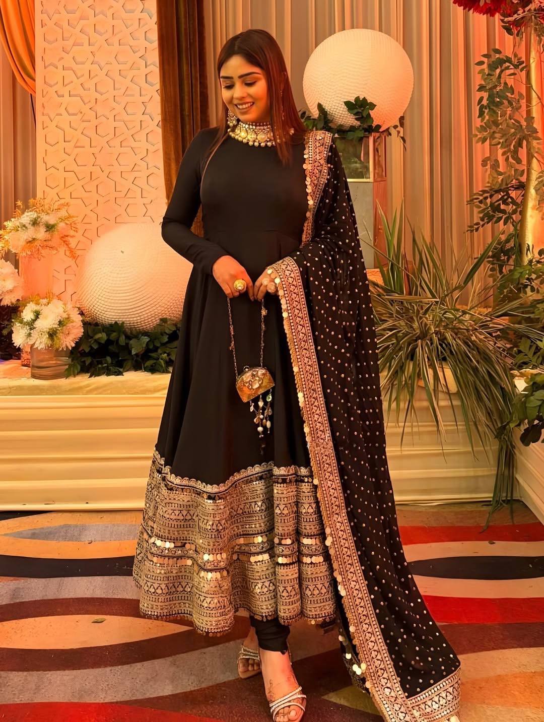 New Designer Party Wear Look Stylish Heavy Embroidery Work Gown Set