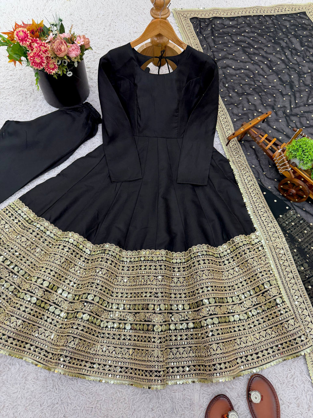 New Designer Party Wear Look Stylish Heavy Embroidery Work Gown Set