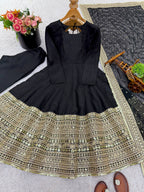 New Designer Party Wear Look Stylish Heavy Embroidery Work Gown Set