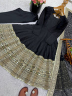 New Designer Party Wear Look Stylish Heavy Embroidery Work Gown Set