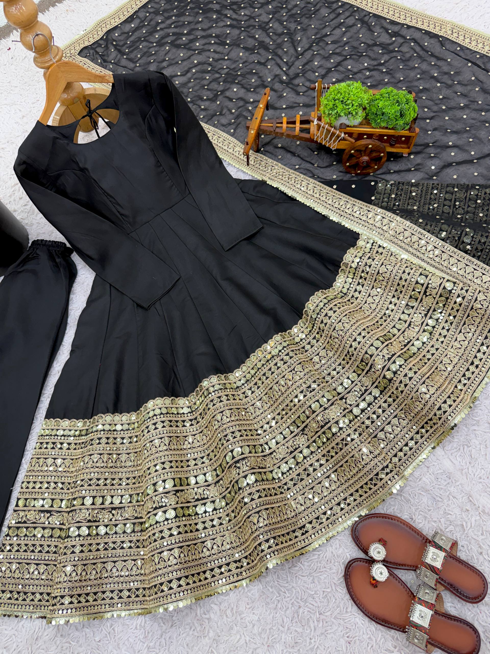 New Designer Party Wear Look Stylish Heavy Embroidery Work Gown Set