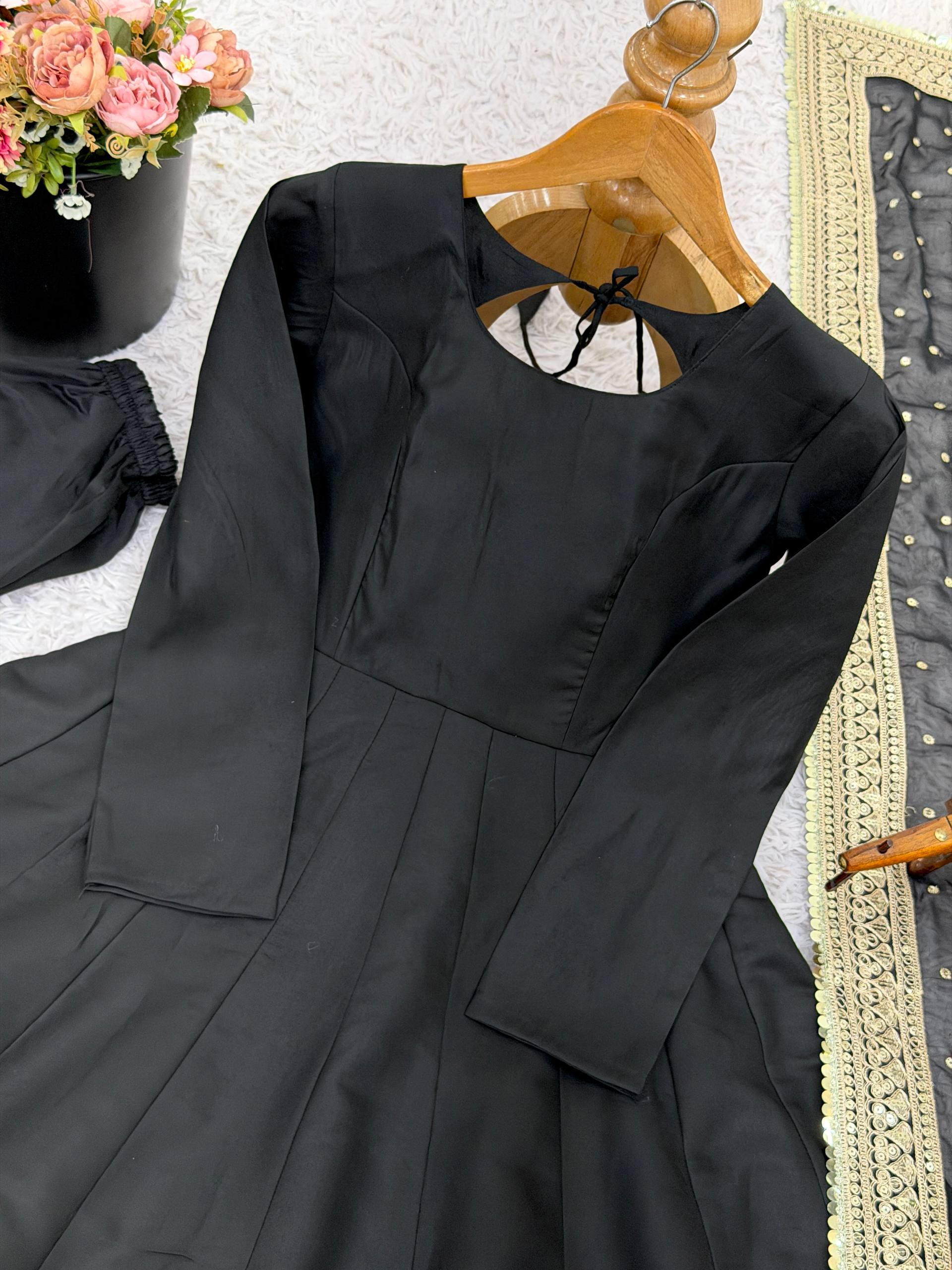 New Designer Party Wear Look Stylish Heavy Embroidery Work Gown Set