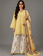 Sunshine Yellow Chikankari Style Cotton Tunic & Floral Print Palazzo Set