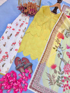 Sunshine Yellow Chikankari Style Cotton Tunic & Floral Print Palazzo Set