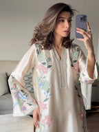 Luxury Cream Roman Glass Embroidered Oversized Long Kaftan Set