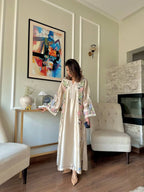 Luxury Cream Roman Glass Embroidered Oversized Long Kaftan Set