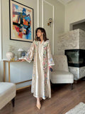 Luxury Cream Roman Glass Embroidered Oversized Long Kaftan Set