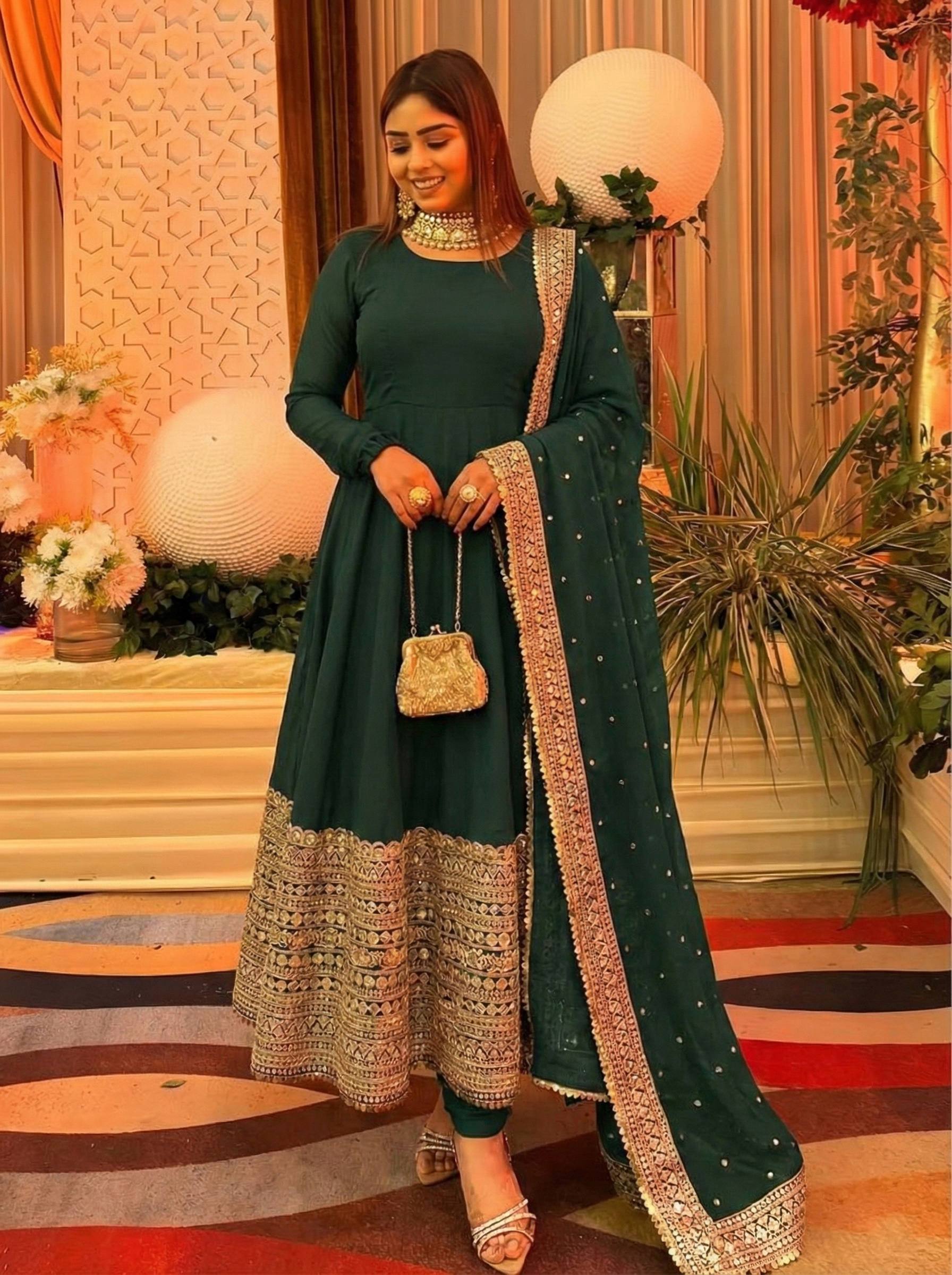 New Designer Party Wear Look Stylish Heavy Embroidery Work Gown Set
