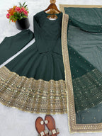 New Designer Party Wear Look Stylish Heavy Embroidery Work Gown Set