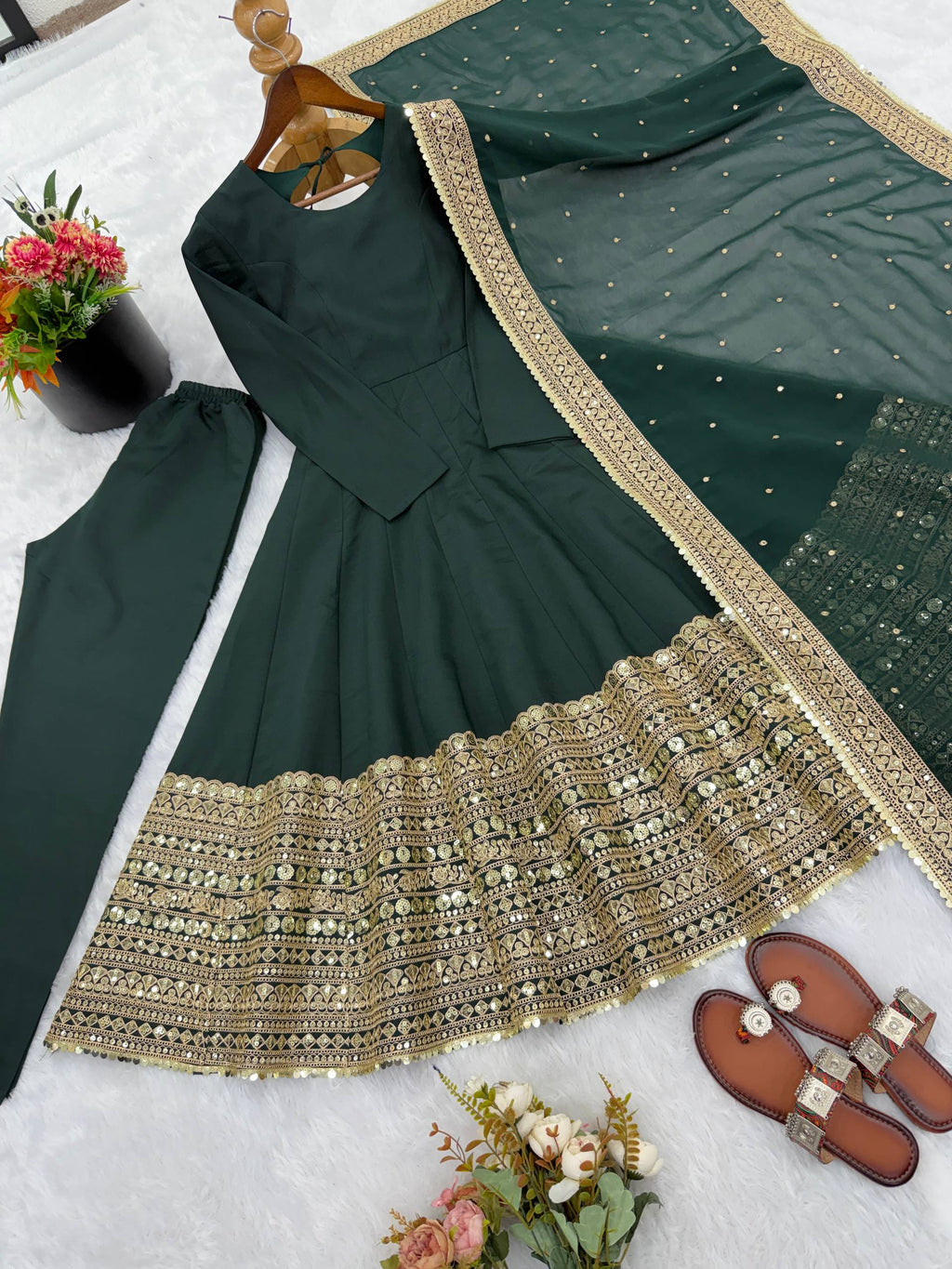 New Designer Party Wear Look Stylish Heavy Embroidery Work Gown Set