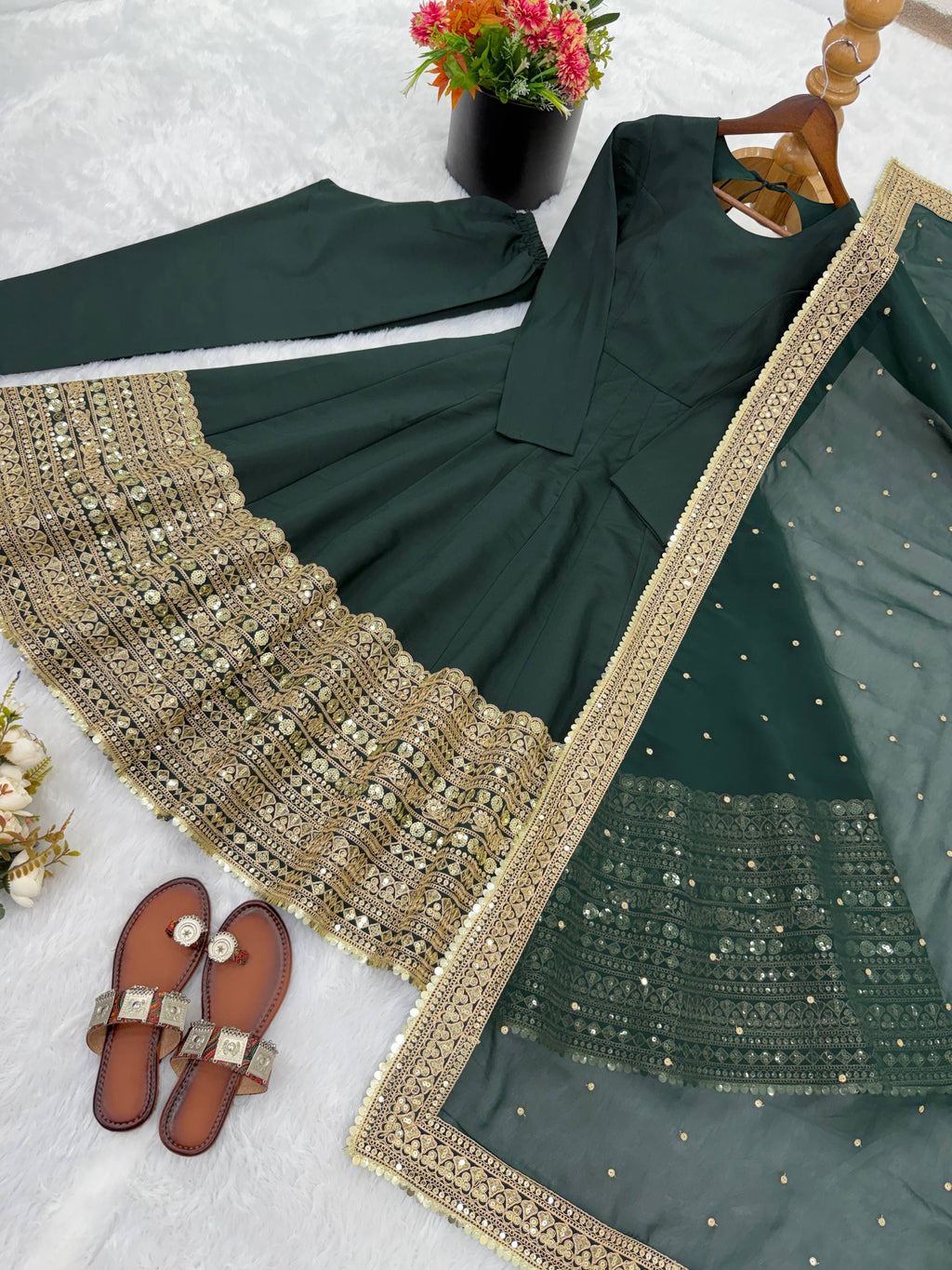 New Designer Party Wear Look Stylish Heavy Embroidery Work Gown Set