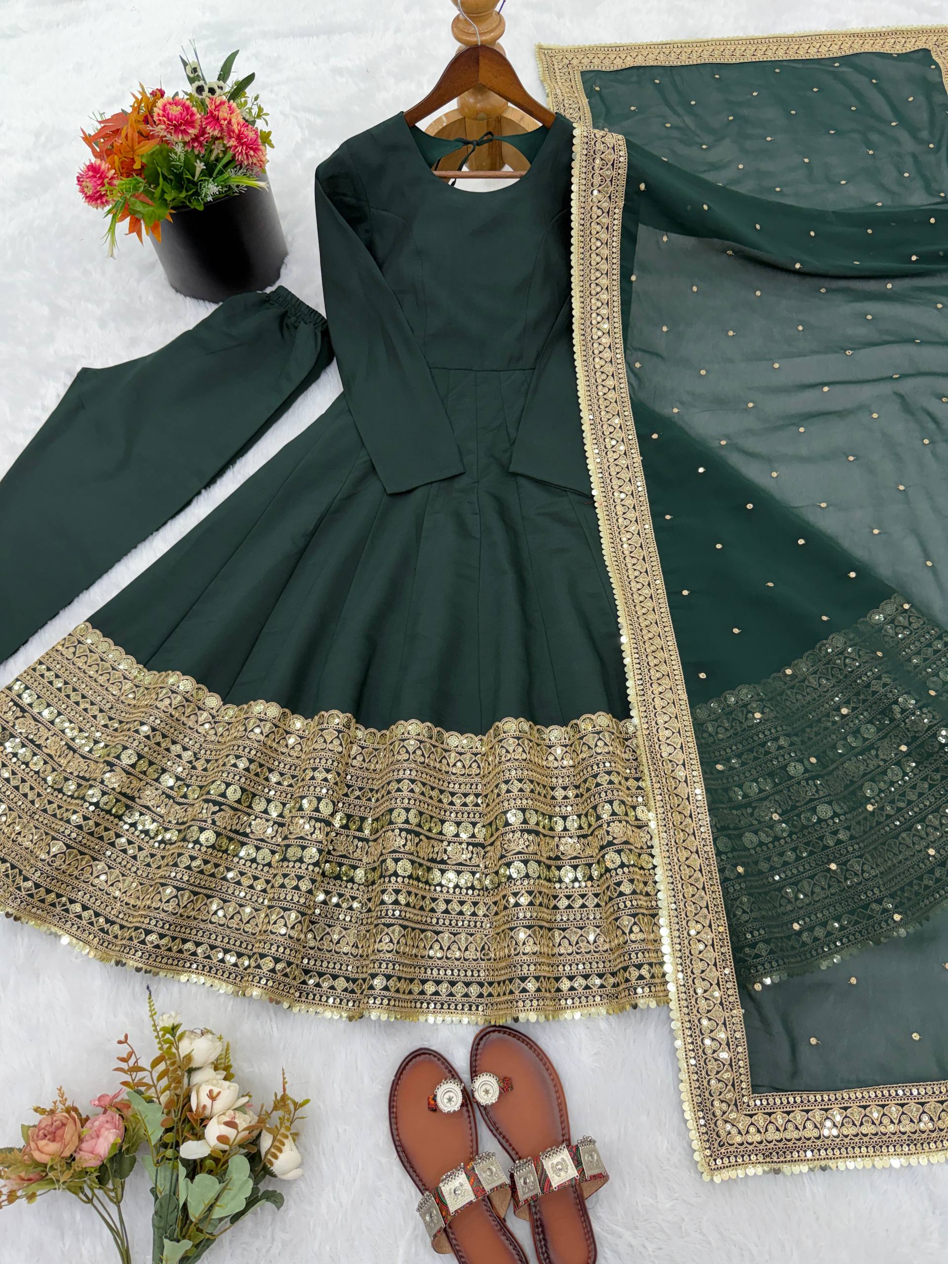 New Designer Party Wear Look Stylish Heavy Embroidery Work Gown Set