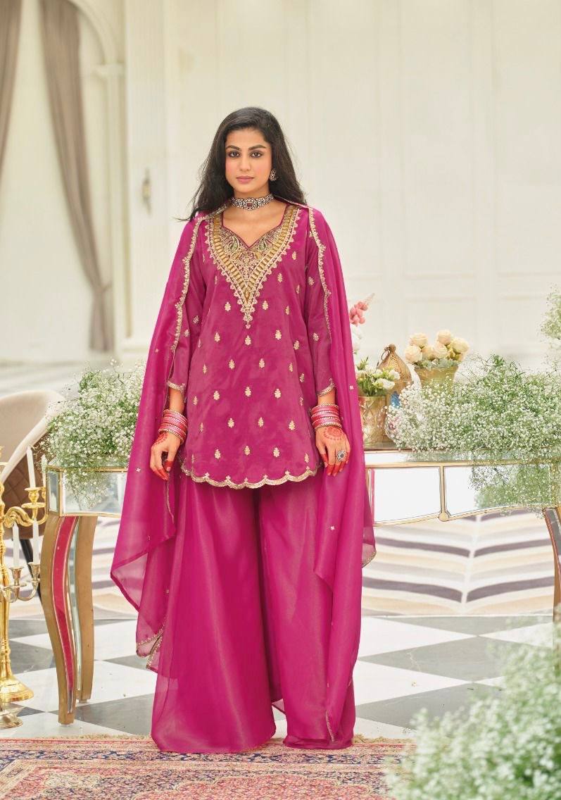 Artisan Pink Silk Embroidered Sharara Set with Dupatta