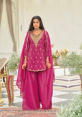 Artisan Pink Silk Embroidered Sharara Set with Dupatta