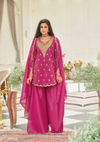 Artisan Pink Silk Embroidered Sharara Set with Dupatta