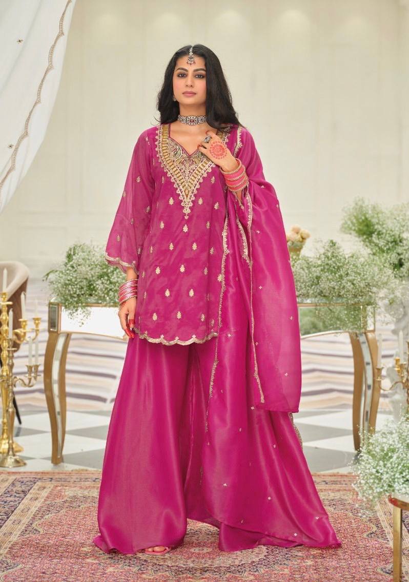 Artisan Pink Silk Embroidered Sharara Set with Dupatta