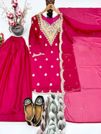 Artisan Pink Silk Embroidered Sharara Set with Dupatta