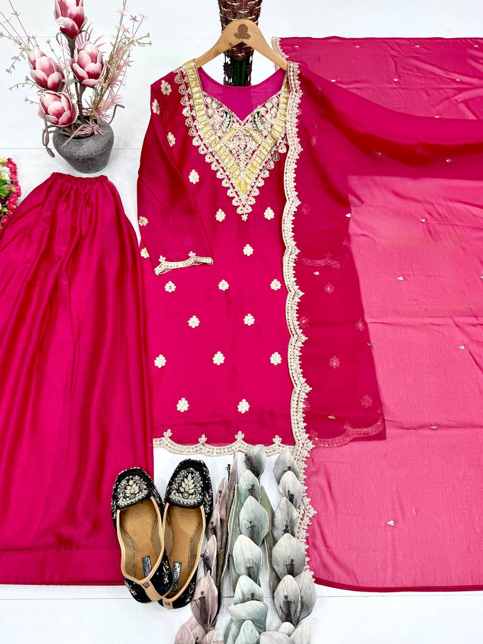 Artisan Pink Silk Embroidered Sharara Set with Dupatta
