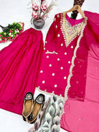 Artisan Pink Silk Embroidered Sharara Set with Dupatta