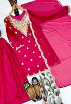Artisan Pink Silk Embroidered Sharara Set with Dupatta