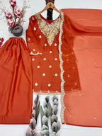 Burnt Orange Organza Sharara Set with Scallop Border Kurti