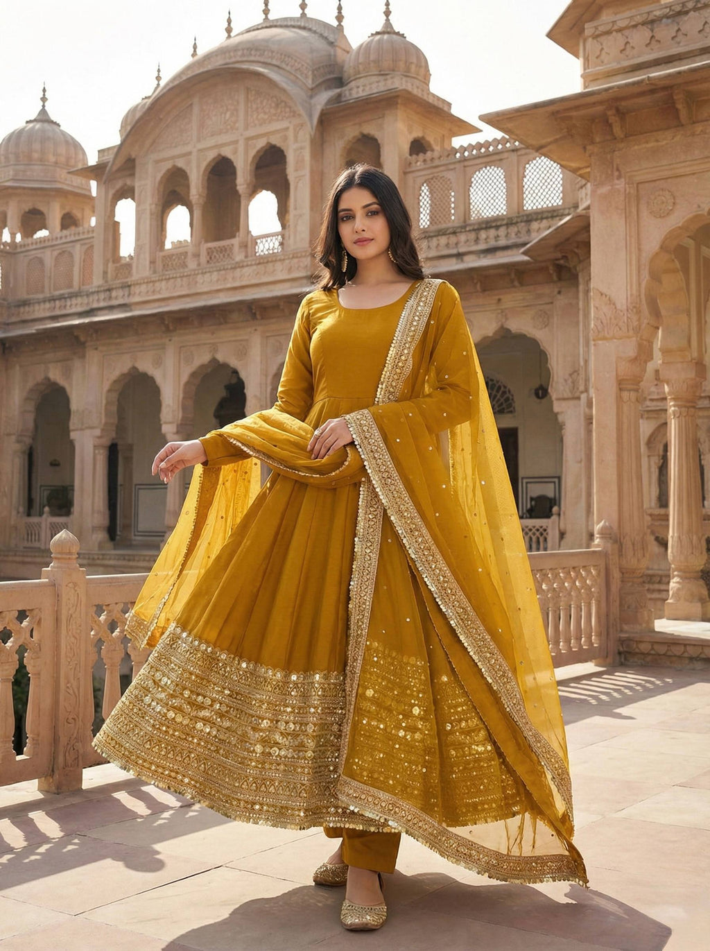 New Designer Party Wear Look Stylish Heavy Embroidery Work Gown Set