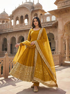 New Designer Party Wear Look Stylish Heavy Embroidery Work Gown Set