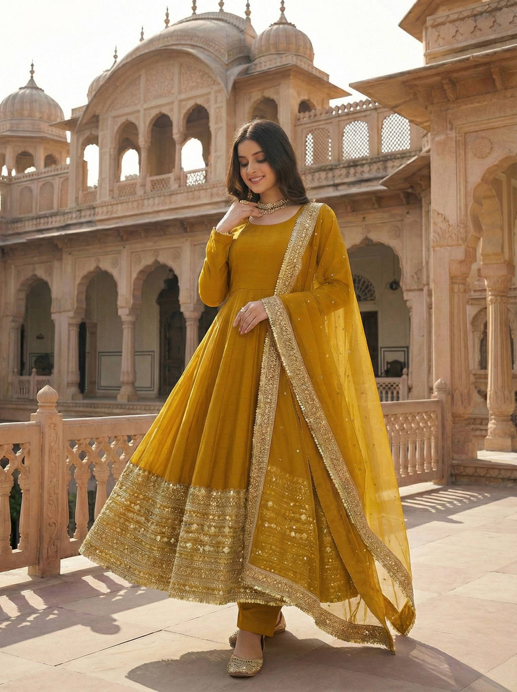 New Designer Party Wear Look Stylish Heavy Embroidery Work Gown Set