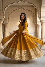 New Designer Party Wear Look Stylish Heavy Embroidery Work Gown Set