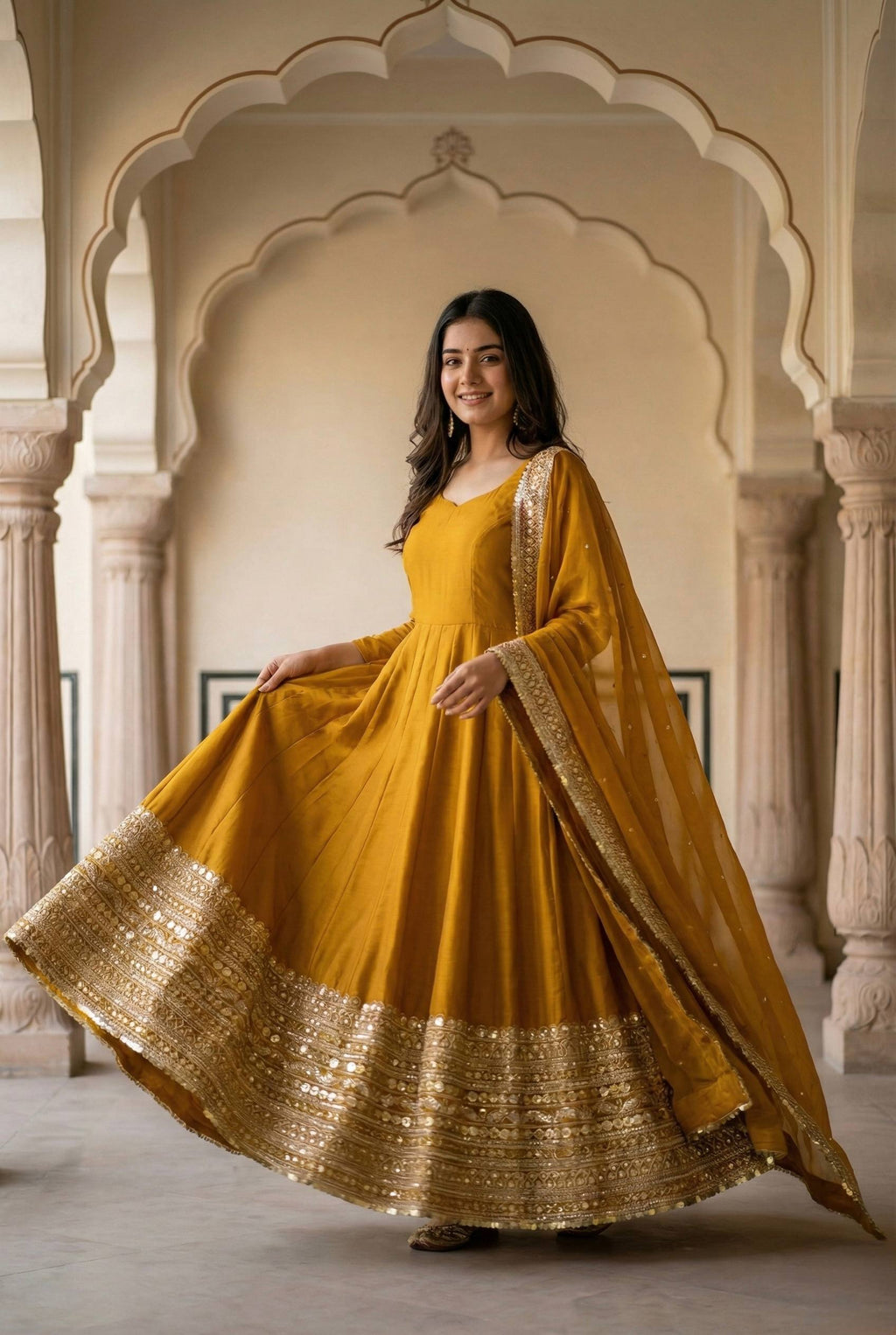 New Designer Party Wear Look Stylish Heavy Embroidery Work Gown Set