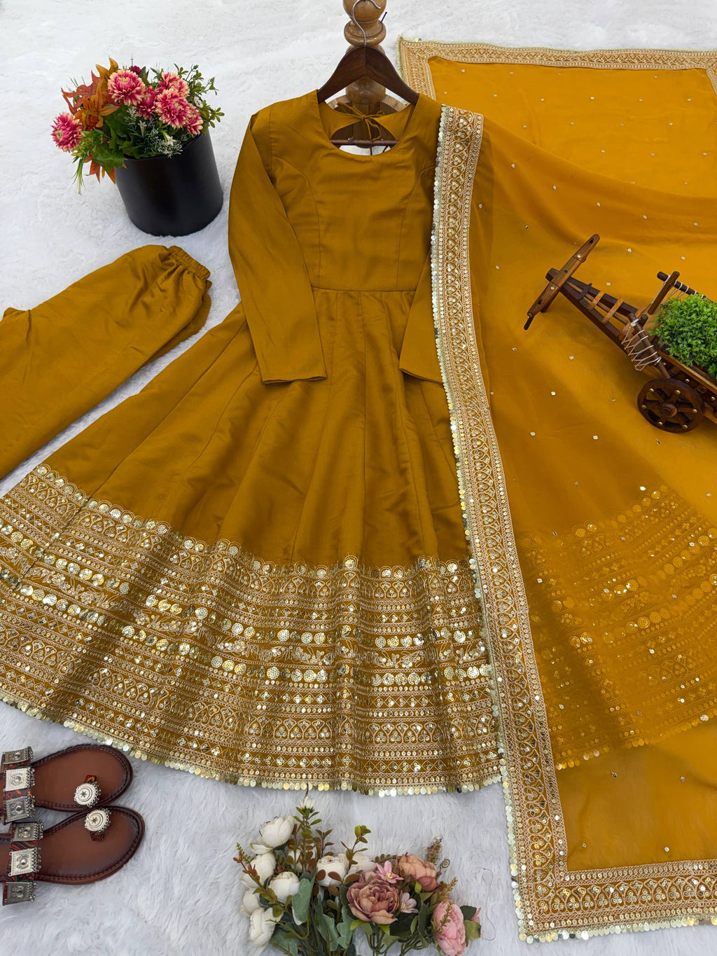 New Designer Party Wear Look Stylish Heavy Embroidery Work Gown Set
