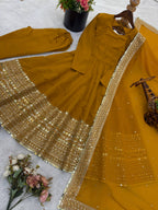 New Designer Party Wear Look Stylish Heavy Embroidery Work Gown Set