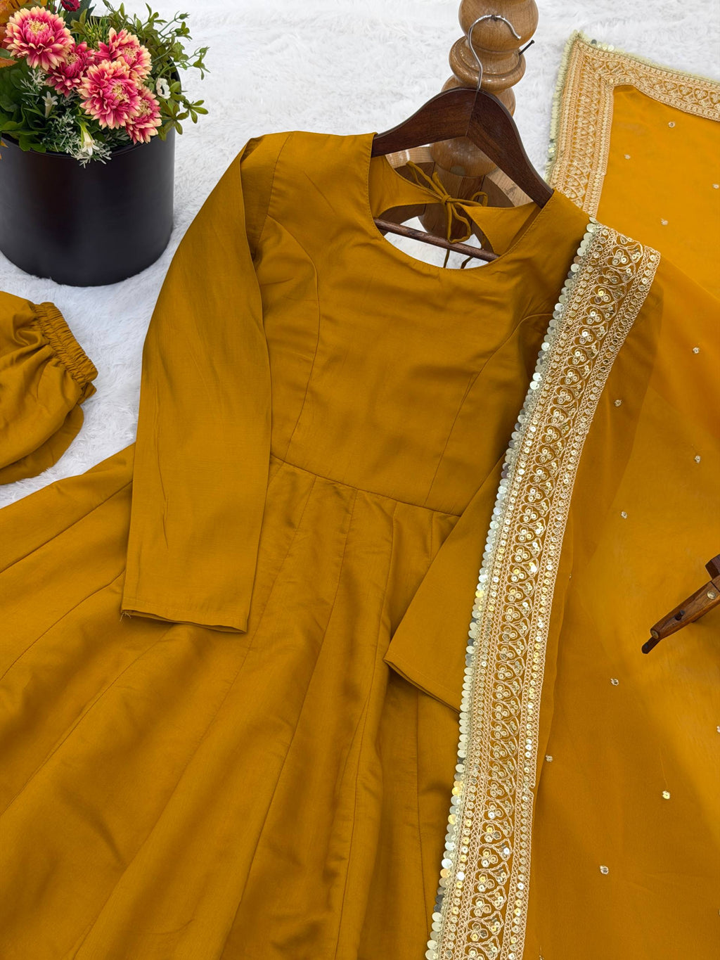 New Designer Party Wear Look Stylish Heavy Embroidery Work Gown Set