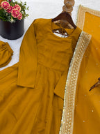 New Designer Party Wear Look Stylish Heavy Embroidery Work Gown Set