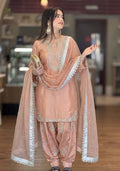 Blush Peach Roman Silk Heavy Embroidered Kurta and Farshi Shalwar Set