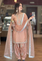 Blush Peach Roman Silk Heavy Embroidered Kurta and Farshi Shalwar Set