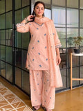 Pastel Peach Ethnic Motifs Embroidered Kurta Set with Dupatta