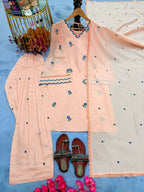 Pastel Peach Ethnic Motifs Embroidered Kurta Set with Dupatta
