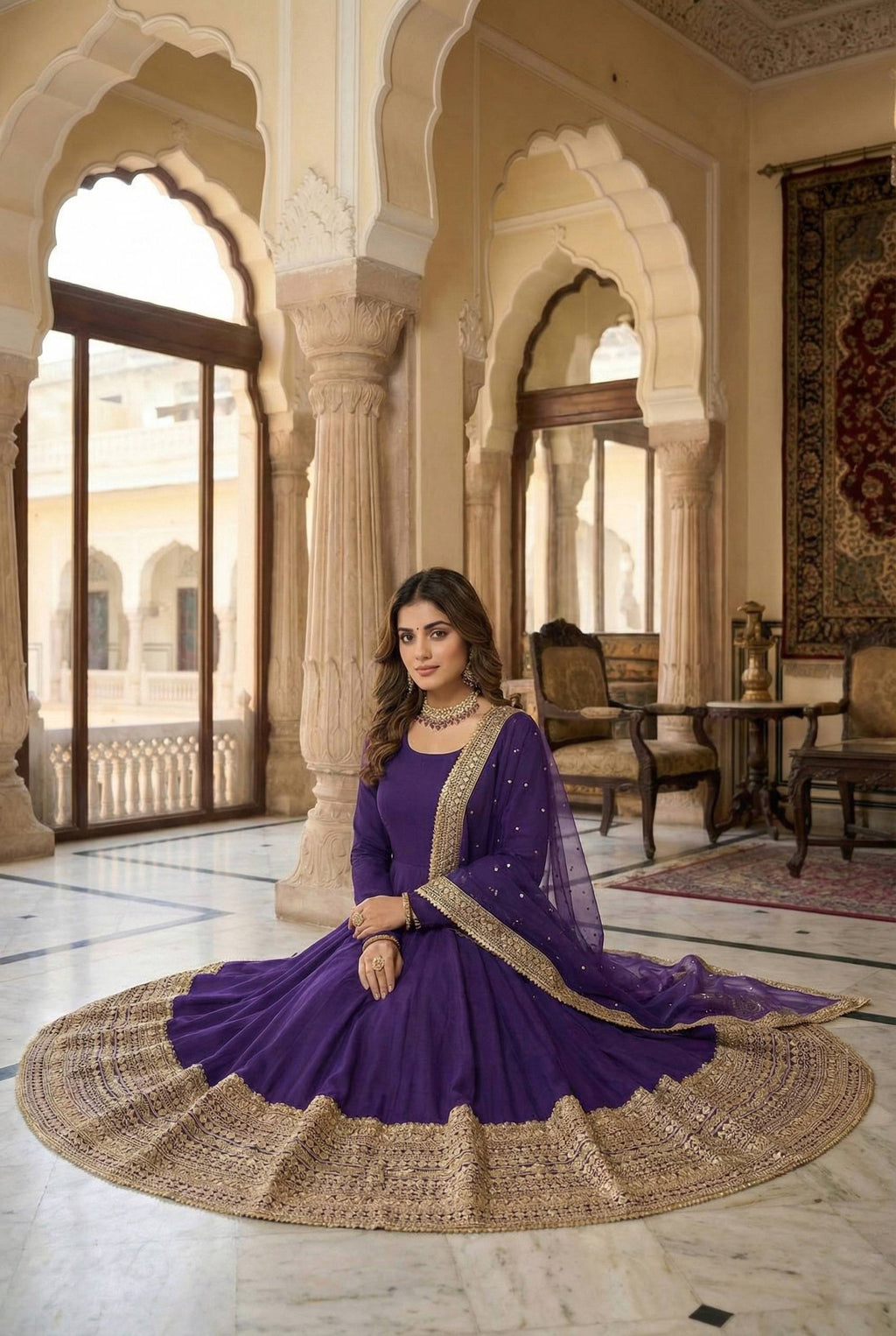 New Designer Party Wear Look Stylish Heavy Embroidery Work Gown Set
