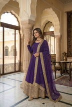 New Designer Party Wear Look Stylish Heavy Embroidery Work Gown Set