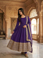 New Designer Party Wear Look Stylish Heavy Embroidery Work Gown Set